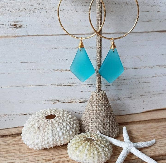 Sea Glass Hoop Earrings | Medium Hoops