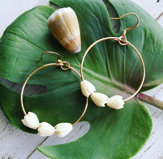 Pikake Flower Hoop | Medium Hoop | Small Flower Earrings