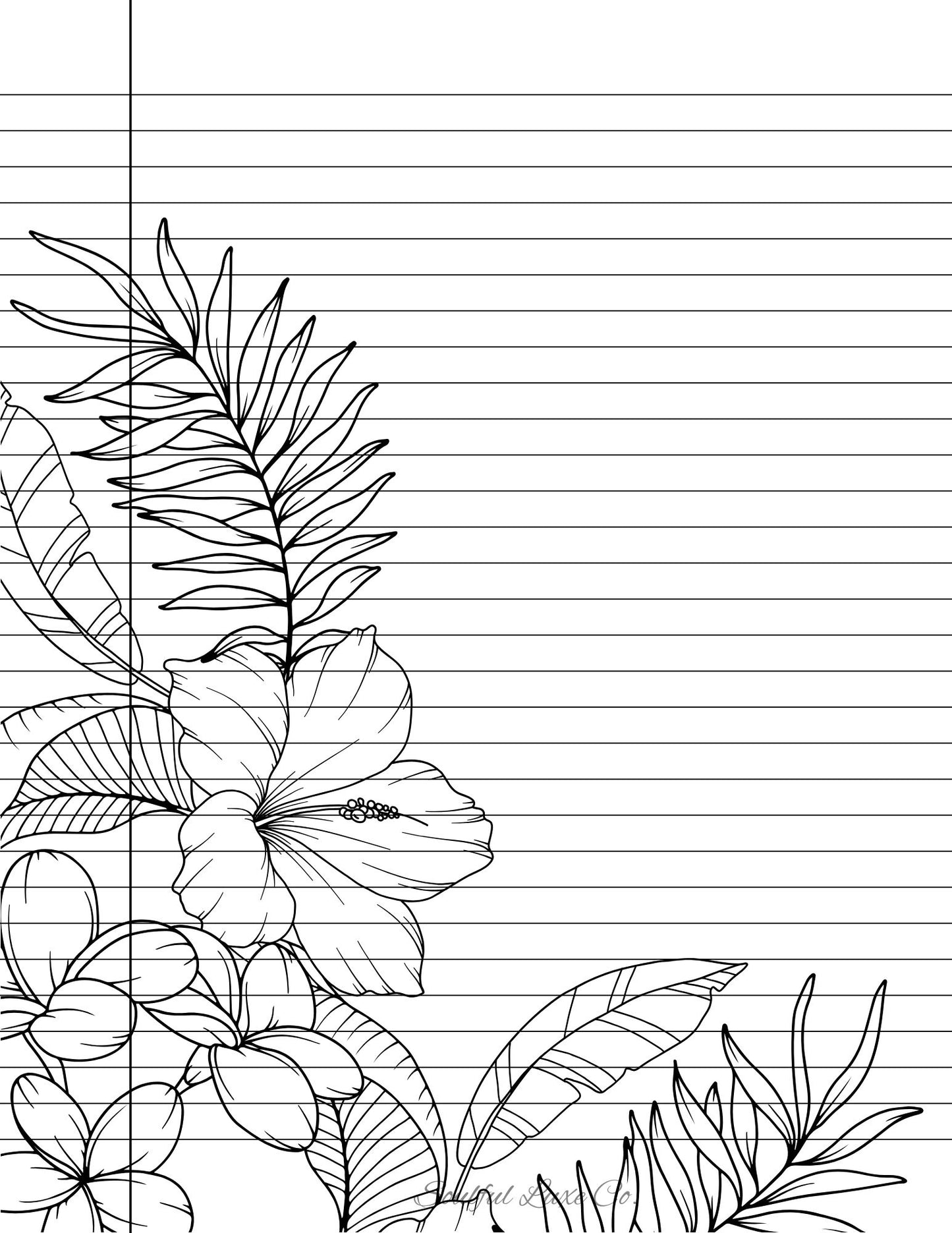 Floral leaves Hibiscus | Printable pdf | College Ruled | Print Yourself re