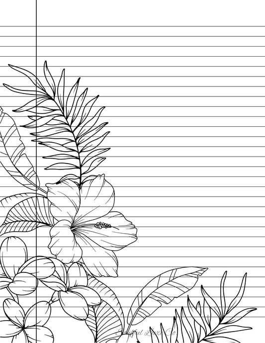 Floral leaves Hibiscus | Printable pdf | College Ruled | Print Yourself re