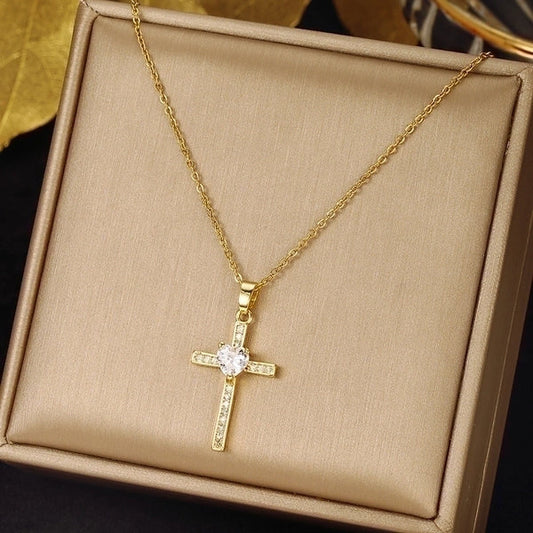 Faith over Fear Cross | Stainless Steel, 18K GP