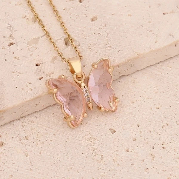 Chloe Pink Butterfly Necklace | Stainless Steel