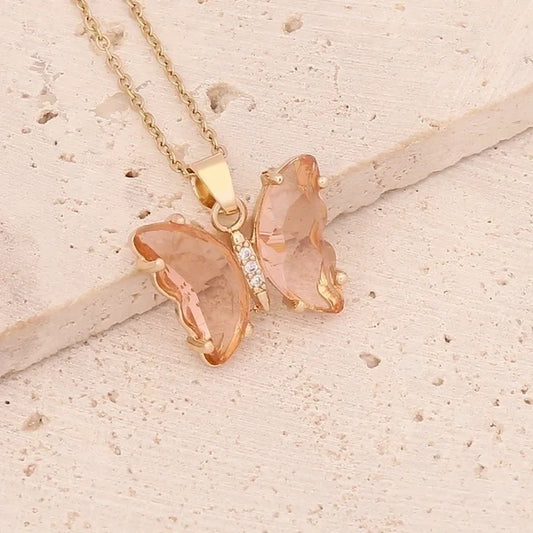 Paisley Peach Butterfly Necklace | Stainless Steel