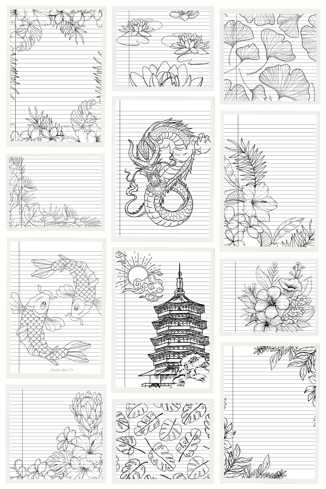 Tropical Paper Pack (13 pages) Full Set | Print Yourself | College Ruled | Printable Pdf