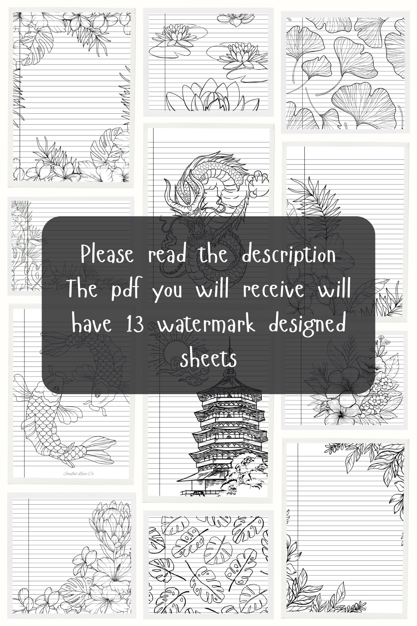 Tropical Paper Pack (13 pages) Full Set | Print Yourself | College Ruled | Printable Pdf