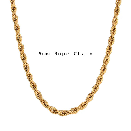 5mm Rope Chain | Stainless Steel , 18k GP