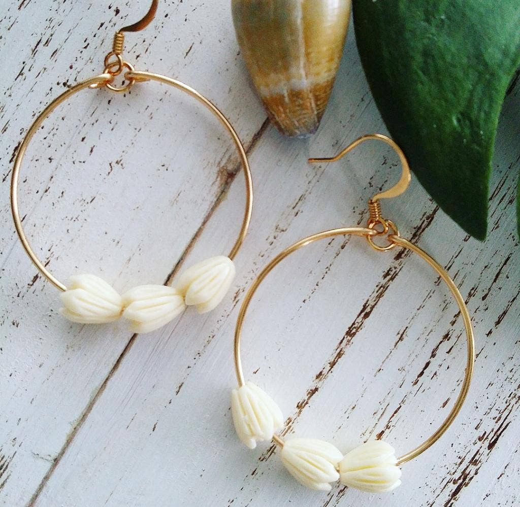 Pikake Flower Hoop | Medium Hoop | Small Flower Earrings